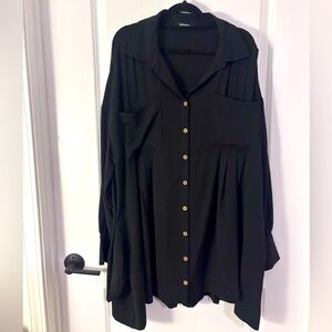 Black Button-Up Pleated Dress